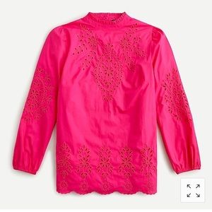 J.Crew Mockneck Poplin Top with Embroidered Eyelet